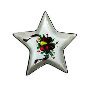 Lenox Holiday Tartan Star Shaped Candy Dish Trinket Tray Gold Rim